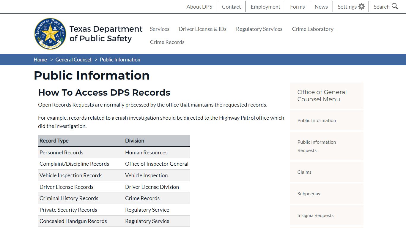 Public Information - Texas Department of Public Safety