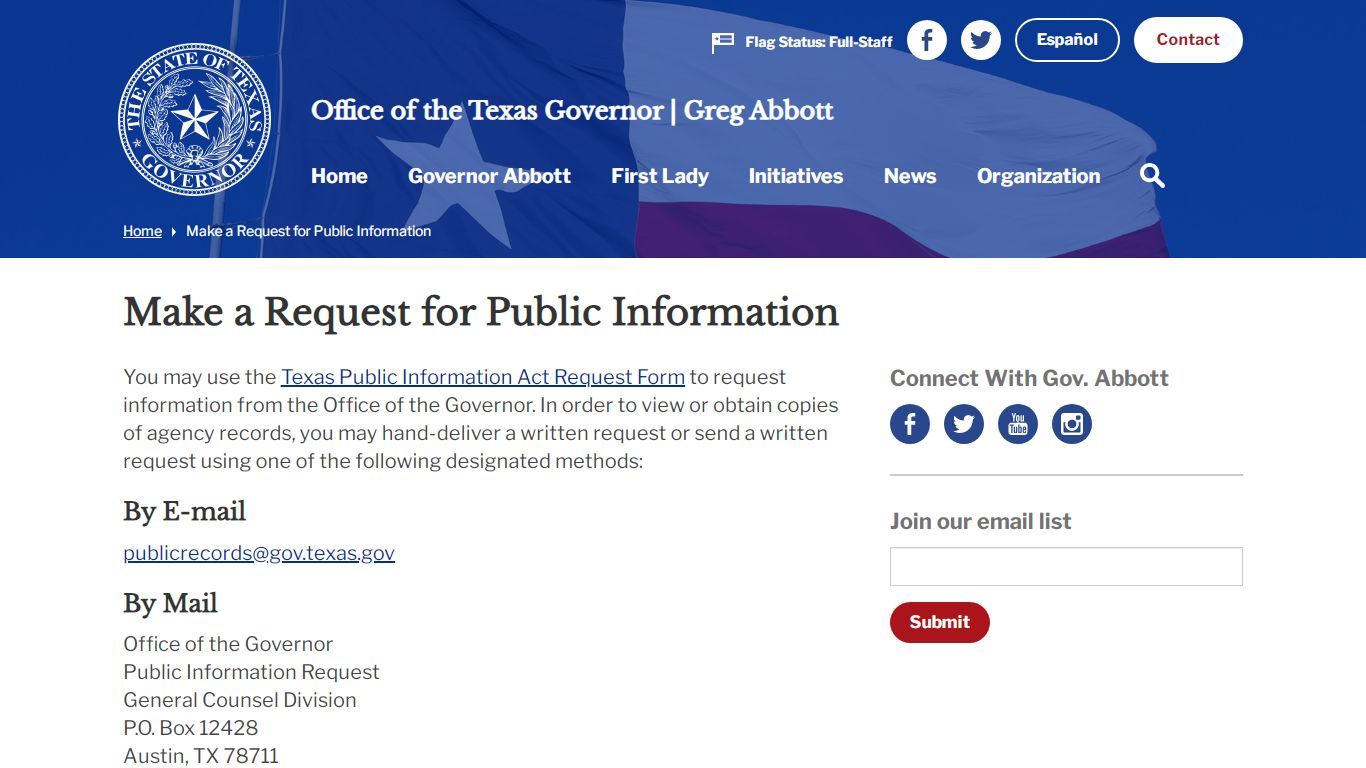 Make Request for Public Information | Office of the Texas Governor ...