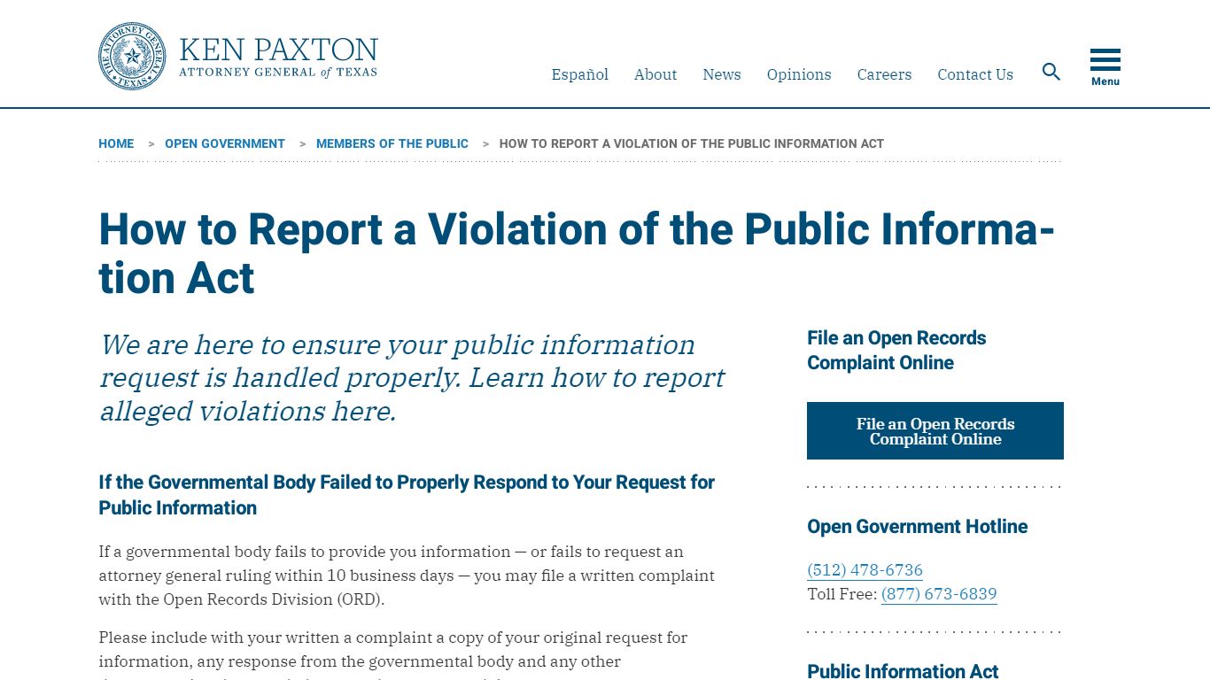 How to Report a Violation of the Public Information Act | Office of the ...