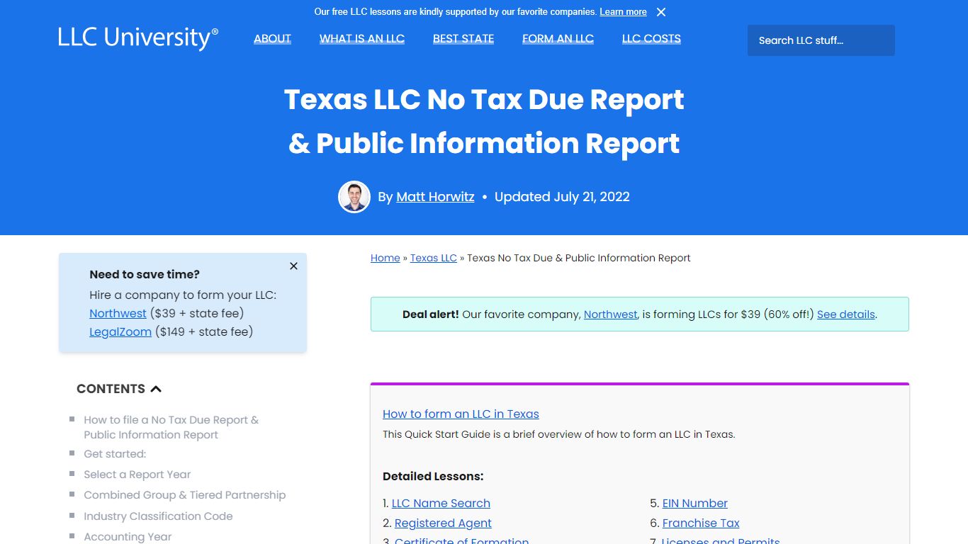 Texas LLC: No Tax Due & Public Information Report | LLC University®